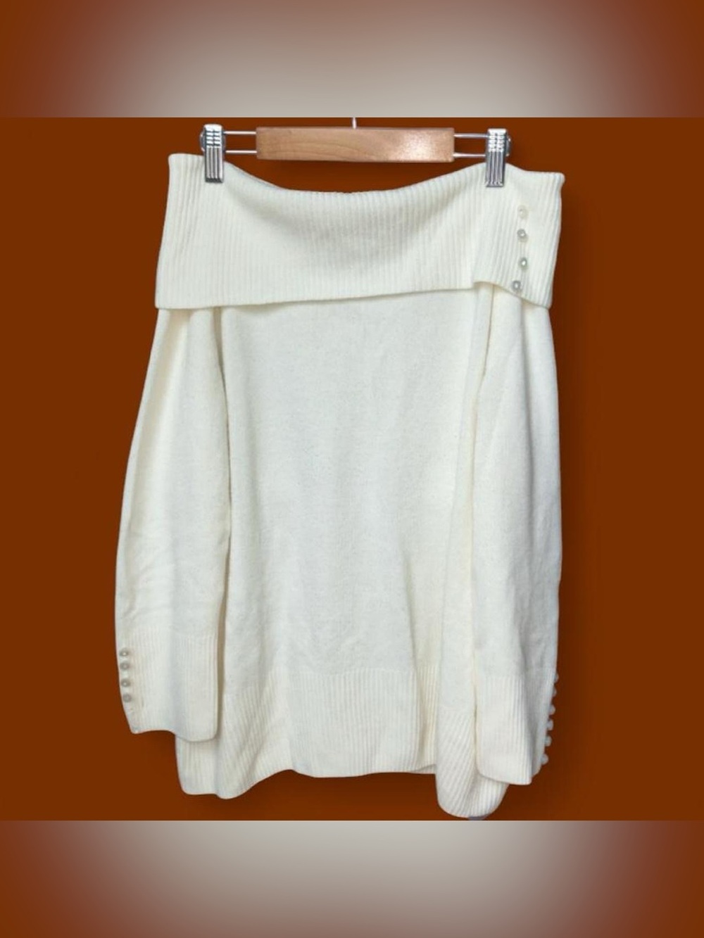 Carolyn Taylor Cream Off-Shoulder Pearl Detail Sweater